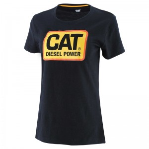 Black CatFootweat Diesel Power Tee Women's Workwear | VH5103769