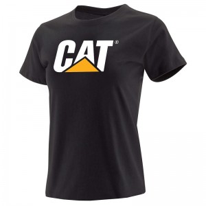 Black CatFootweat Trademark Logo Tee Women's Workwear | GD1504926