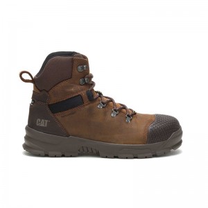 Brown CatFootweat Accomplice X Waterproof Steel Toe Men's Work Boots | MI0279841