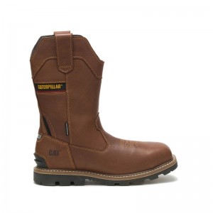 Brown CatFootweat Cylinder Waterproof Pull-On Composite Toe Men's Work Boots | FR6782504