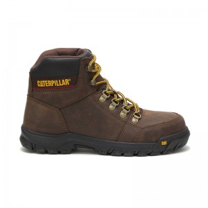 Brown CatFootweat Outline Steel Toe Men's Work Boots | KI5482916