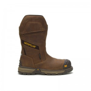 Dark Brown CatFootweat Excavator Superlite Pull-On Waterproof Carbon Composite Toe Men's Work Boots | PF3168794