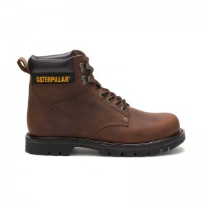 Dark Brown CatFootweat Second Shift Men's Work Boots | XG6495137