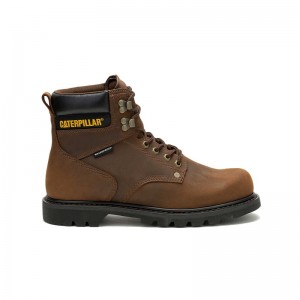 Dark Brown CatFootweat Second Shift Waterproof Men's Work Boots | TD0238165