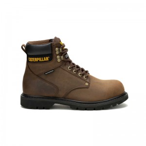 Dark Brown CatFootweat Second Shift Waterproof Steel Toe Men's Work Boots | UT9675382