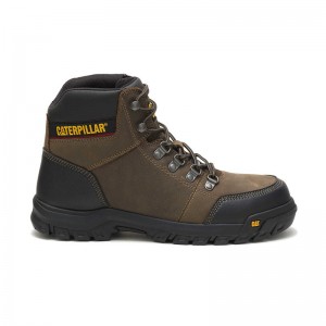 Dark Grey CatFootweat Outline Steel Toe Men's Work Boots | TZ1264879