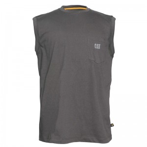 Dark Grey CatFootweat Trademark Sleeveless Pocket Tee Men's Clothing | BS7015986