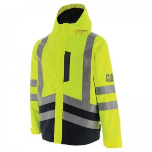 Yellow CatFootweat Hi-Vis Rain Jacket Men's Clothing | QY2819643