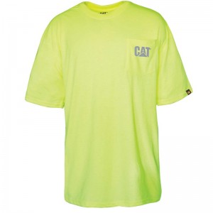 Yellow CatFootweat Hi-Vis Trademark Pocket Tee Men's Clothing | VE8714926