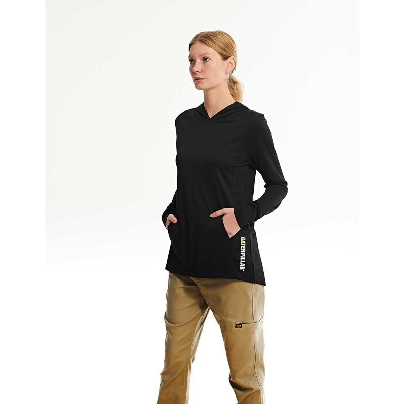 Black CatFootweat Coolmax Lightweight Pullover Hoodie Women's Workwear | PY2376045