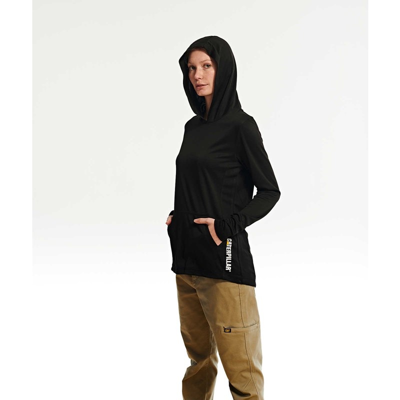 Black CatFootweat Coolmax Lightweight Pullover Hoodie Women's Workwear | PY2376045