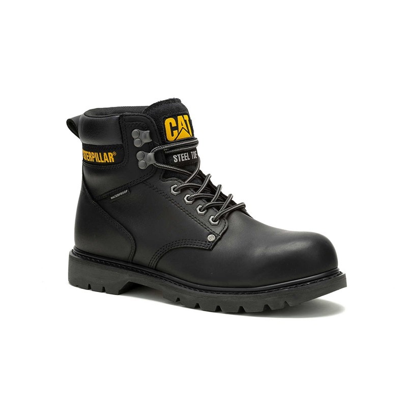 Black CatFootweat Second Shift Waterproof Steel Toe Men's Work Boots | VL9123860