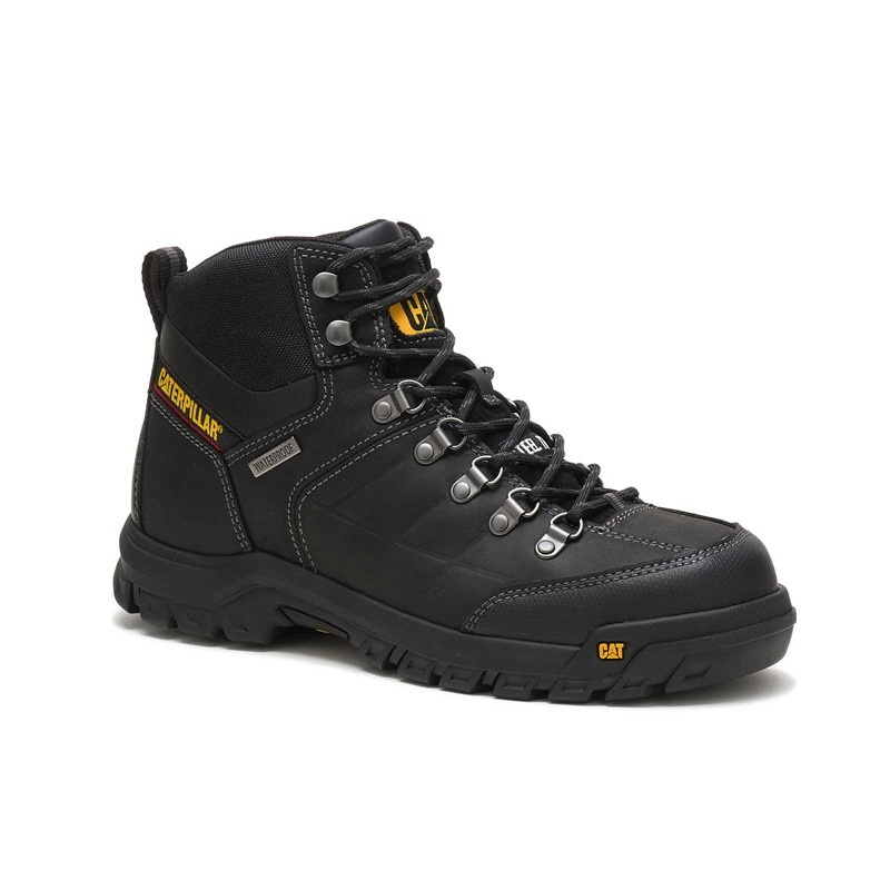 Black CatFootweat Threshold Waterproof Steel Toe Men's Work Boots | VP1239604