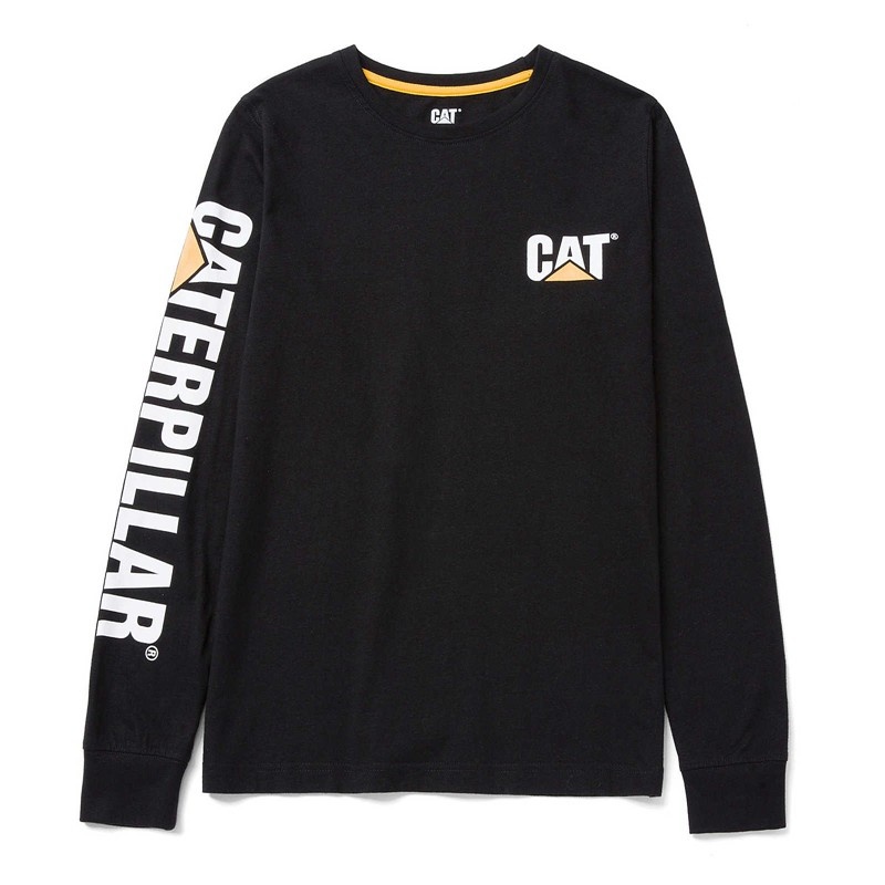 Black CatFootweat Trademark Banner Long Sleeve Tee Women's Workwear | PB1597436