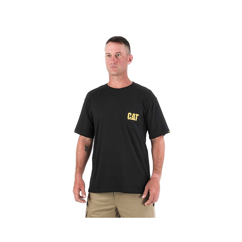 Black CatFootweat Trademark Pocket Tee Men's Clothing | JU3156490