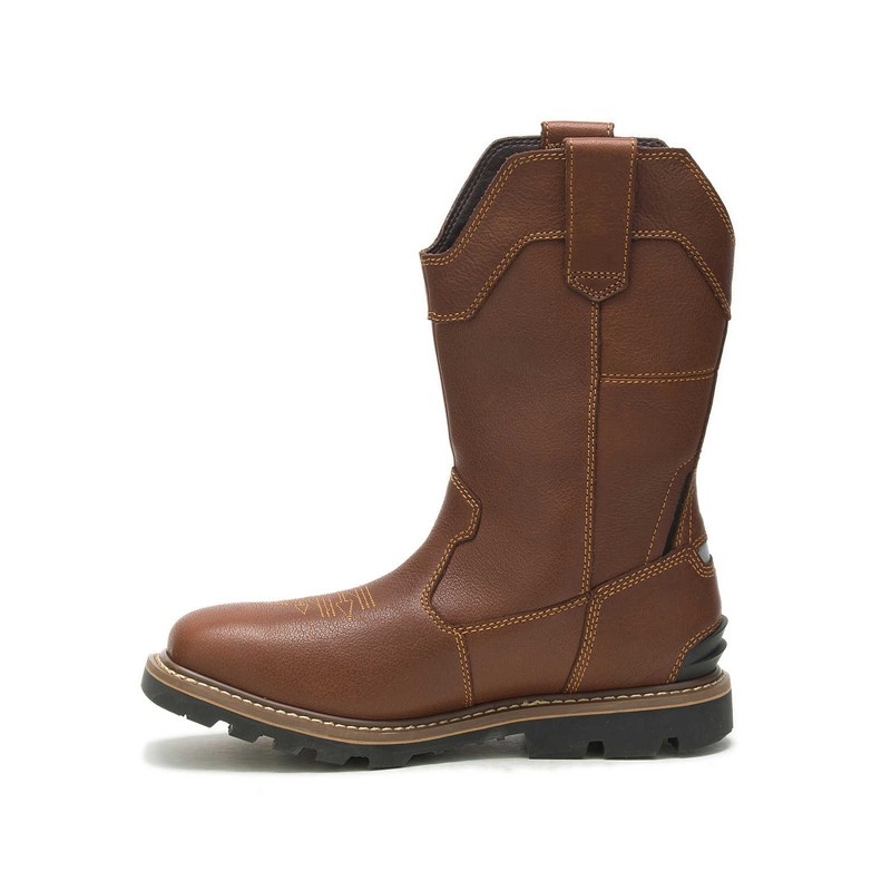 Brown CatFootweat Cylinder Waterproof Pull-On Men's Work Boots | PM3476950