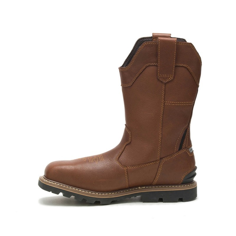 Brown CatFootweat Cylinder Waterproof Pull-On Composite Toe Men's Work Boots | FR6782504