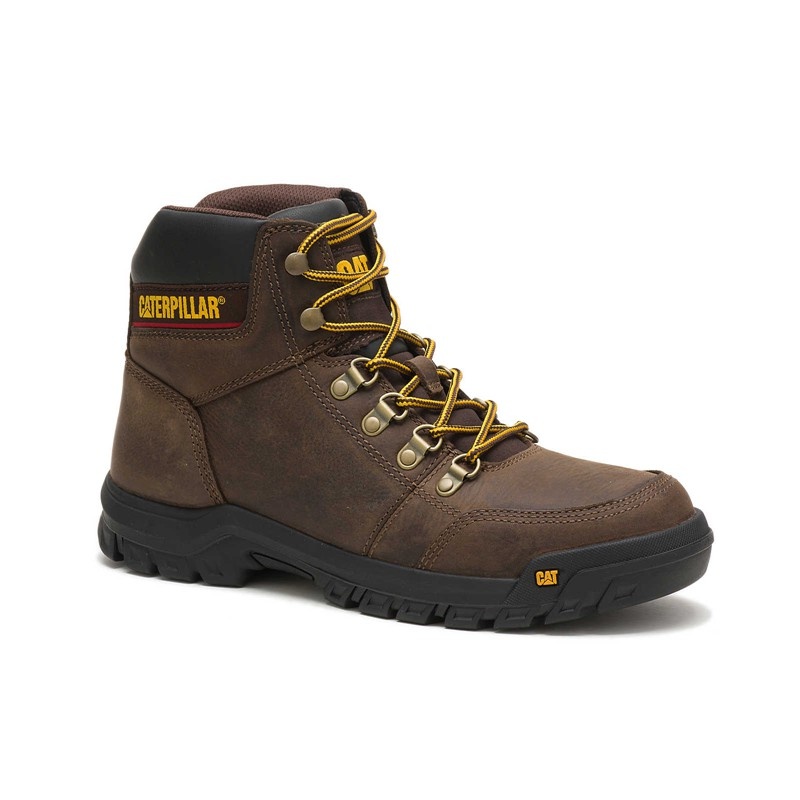 Brown CatFootweat Outline Men's Work Boots | FB8651079