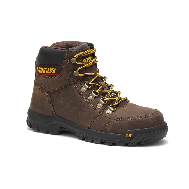 Brown CatFootweat Outline Steel Toe Men's Work Boots | KI5482916