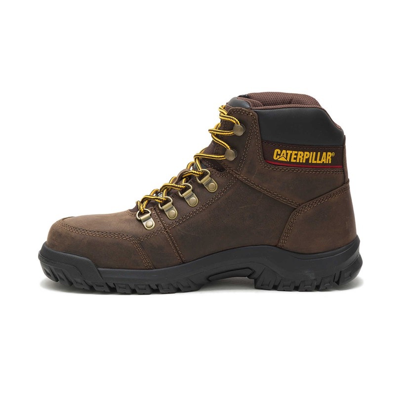 Brown CatFootweat Outline Steel Toe Men's Work Boots | KI5482916