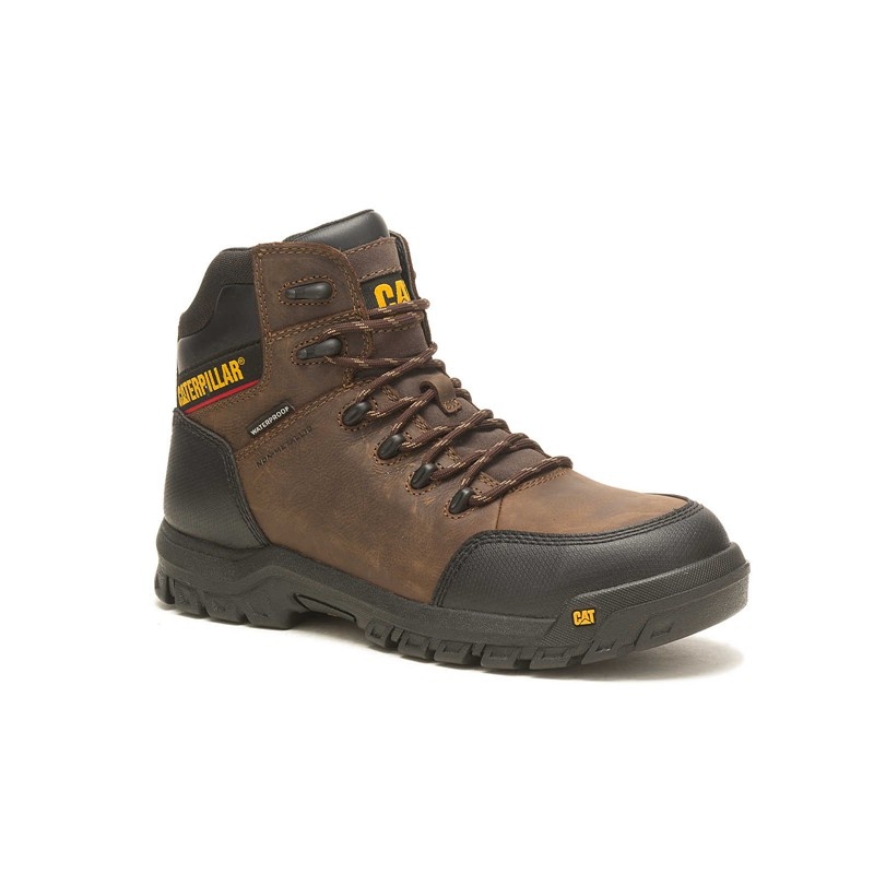 Brown CatFootweat Resorption Waterproof Composite Toe Men's Work Boots | ZX4628091