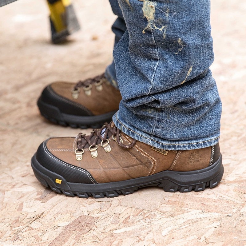 Brown CatFootweat Threshold Waterproof Steel Toe Men's Work Boots | WX1754902