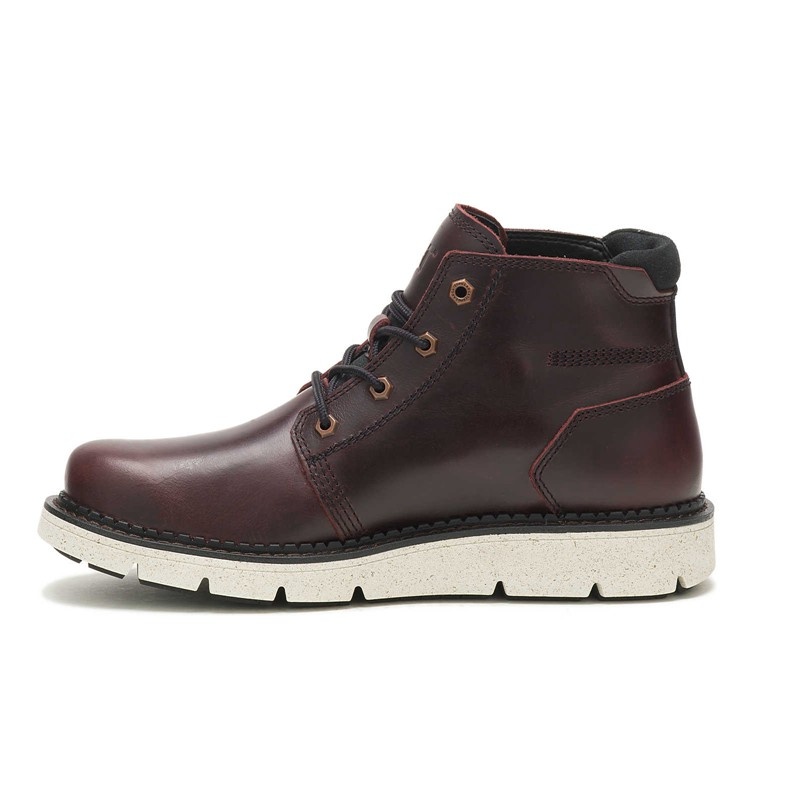 Burgundy CatFootweat Covert Mid Waterproof Men's Casual Shoes | MK9457860