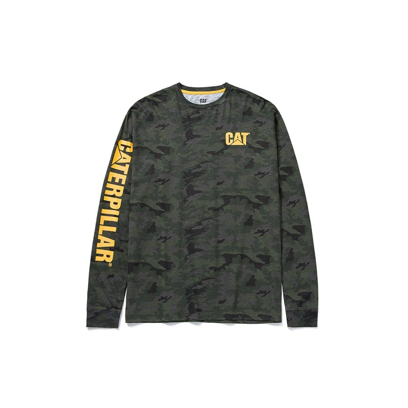 Camo CatFootweat Trademark Banner Long Sleeve Tee Men's Clothing | BO4905382