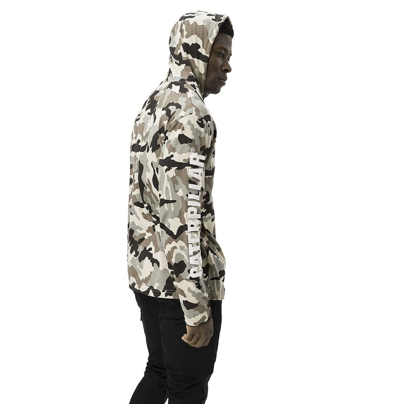 Camo CatFootweat Upf Hooded Banner Long Sleeve Tee Men's Clothing | KQ4829160