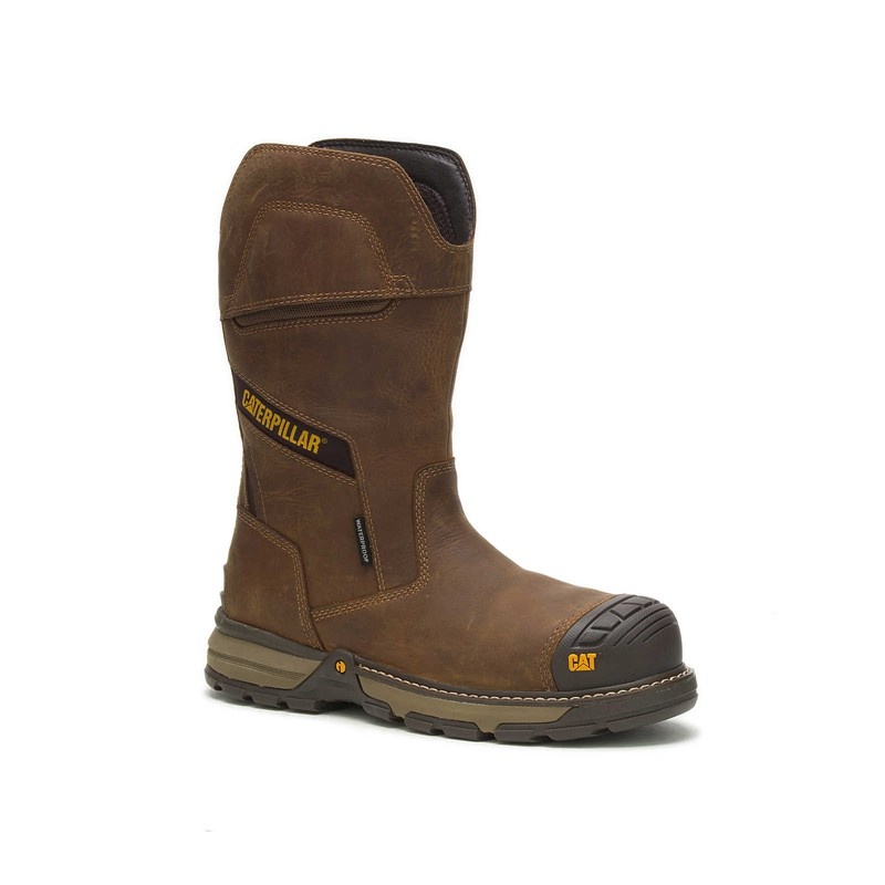 Dark Brown CatFootweat Excavator Superlite Pull-On Waterproof Carbon Composite Toe Men's Work Boots | PF3168794