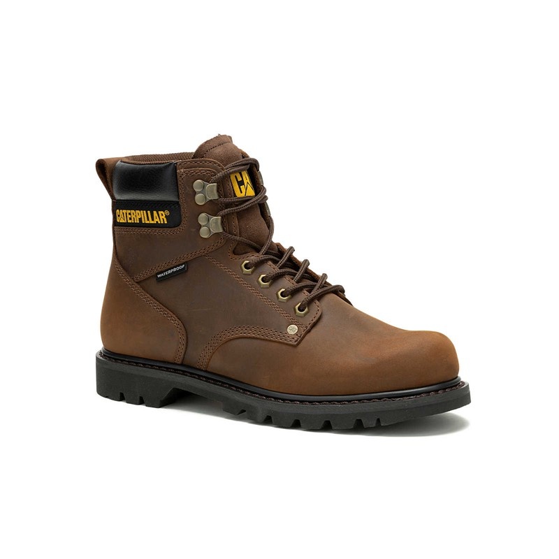 Dark Brown CatFootweat Second Shift Waterproof Men's Work Boots | TD0238165