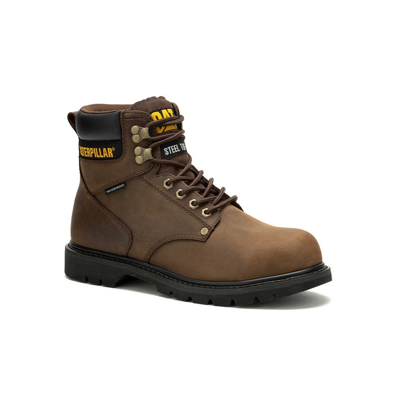 Dark Brown CatFootweat Second Shift Waterproof Steel Toe Men's Work Boots | UT9675382