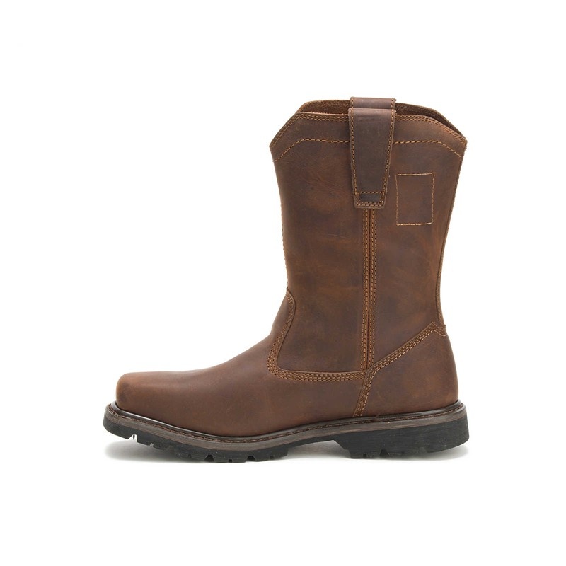 Dark Brown CatFootweat Wellston Pull On Steel Toe Men's Work Boots | CW3296417