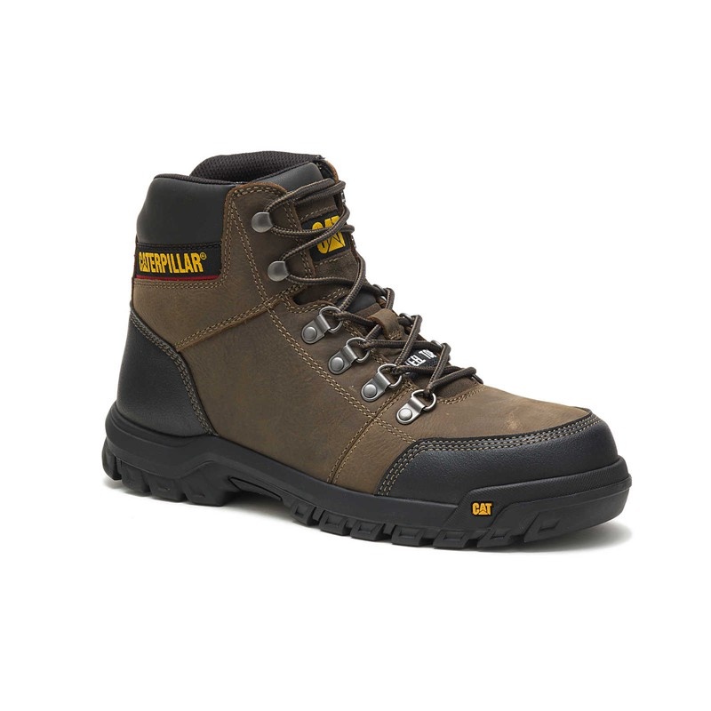 Dark Grey CatFootweat Outline Steel Toe Men's Work Boots | TZ1264879