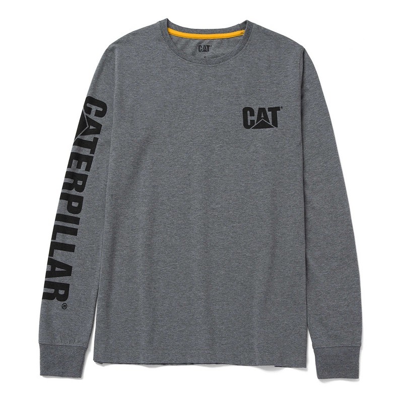 Dark Grey CatFootweat Trademark Banner Long Sleeve Tee Women's Workwear | KP5134829