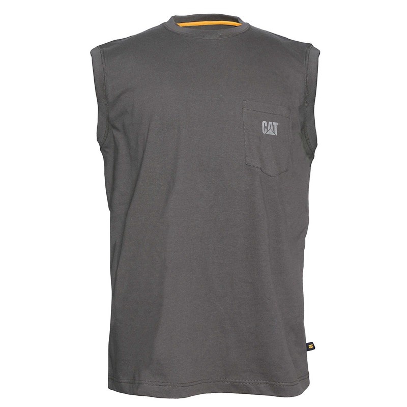 Dark Grey CatFootweat Trademark Sleeveless Pocket Tee Men\'s Clothing | BS7015986