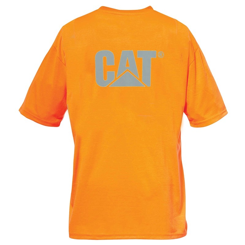 Orange CatFootweat Hi-Vis Trademark Pocket Tee Men's Clothing | FL3690824