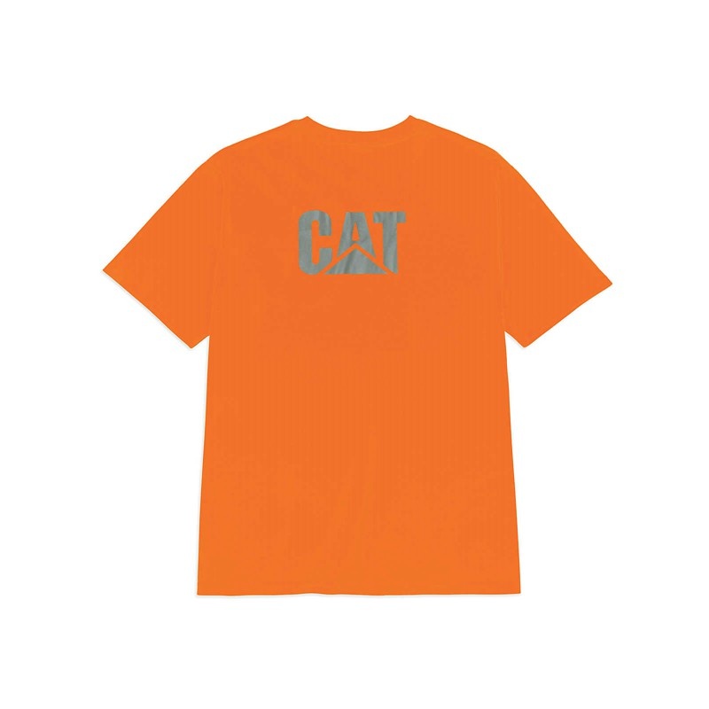 Orange CatFootweat Hi-Vis Trademark Pocket Tee Men's Clothing | FL3690824