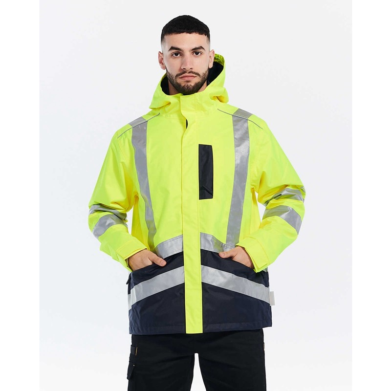 Yellow CatFootweat Hi-Vis Rain Jacket Men's Clothing | QY2819643