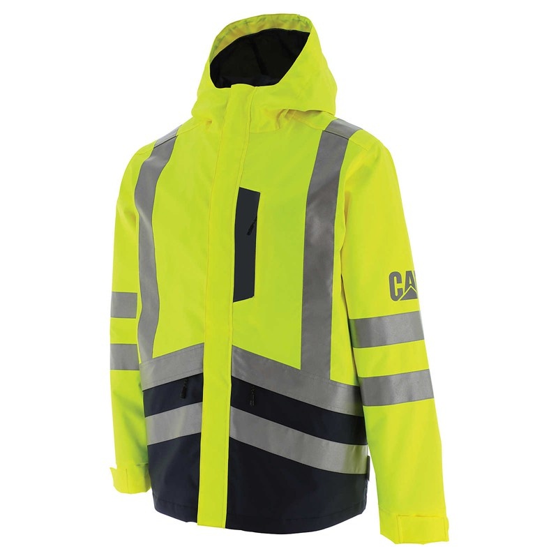 Yellow CatFootweat Hi-Vis Rain Jacket Men\'s Clothing | QY2819643