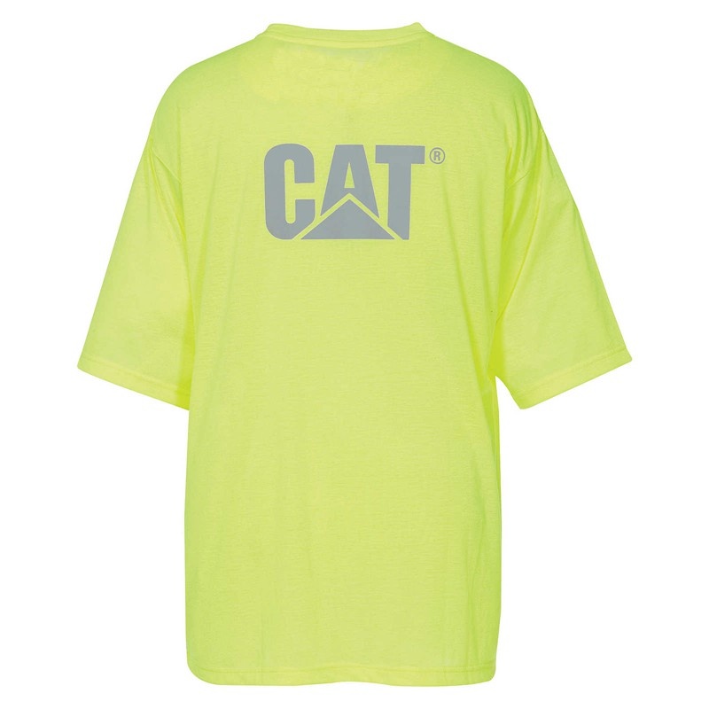 Yellow CatFootweat Hi-Vis Trademark Pocket Tee Men's Clothing | VE8714926