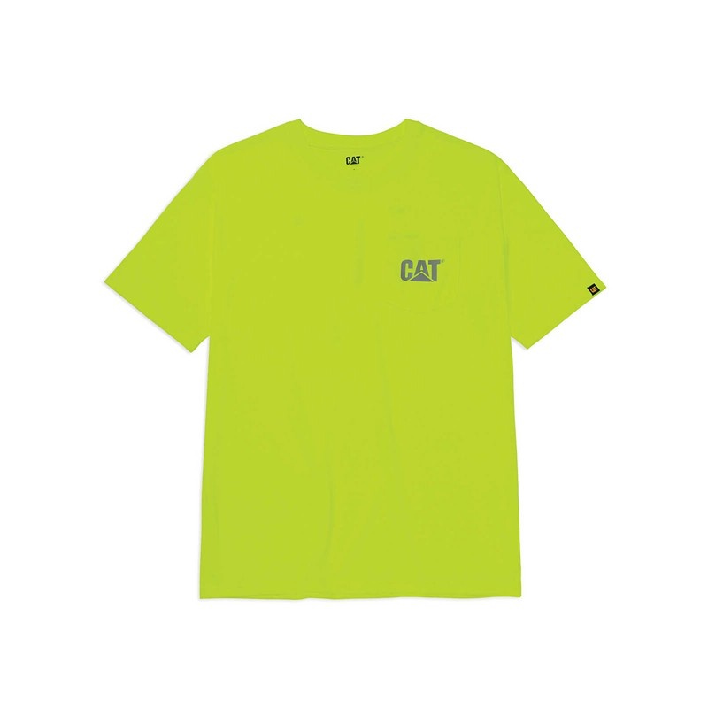 Yellow CatFootweat Hi-Vis Trademark Pocket Tee Men's Clothing | VE8714926